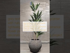 szary teksturowany okrągły glinny plantator z naturalnym wzorem podobnym do skały, lekki, trwały, o niskiej konserwacji, garnek do kwiatów, wakacje, villa, dekoracja biura, projekt ogrodowy