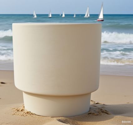 kupować jasnobeżowa dwuwarstwowa struktura okrągła donica z włókna glinianego na zewnątrz architektura krajobrazu online manufacture