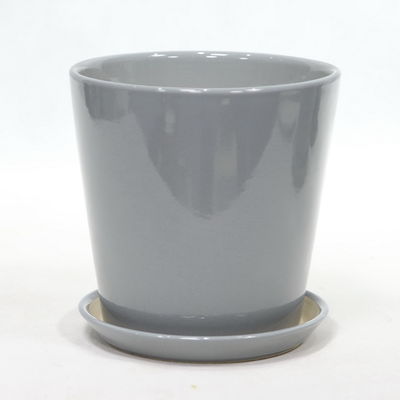 Wewnętrzny okrągły, błyszczący szary, ceramiczny sadnik z drenażem